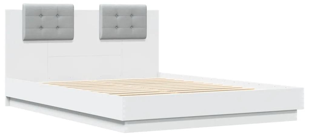 3209919 vidaXL Cadru de pat cu tăblie, alb, 140x200 cm, lemn prelucrat