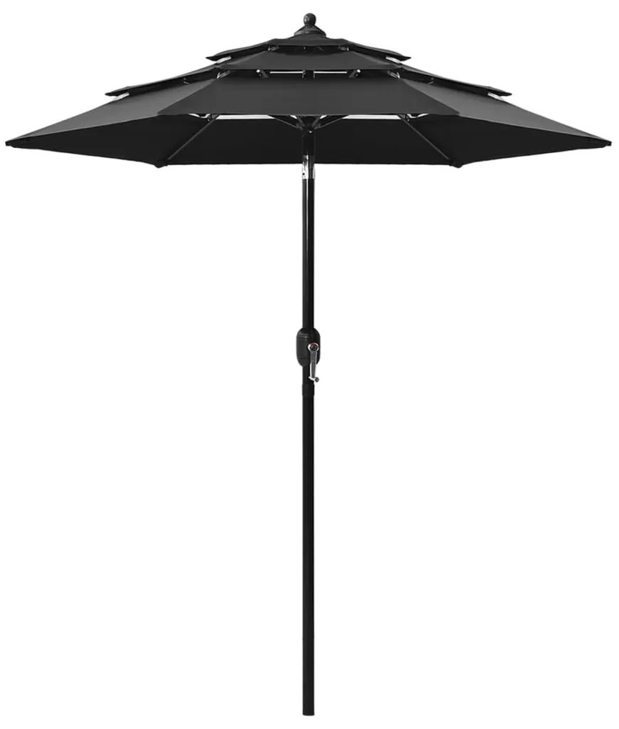 vidaXL Umbrelă de grădină cu 3 niveluri, stâlp aluminiu, negru, 2 m