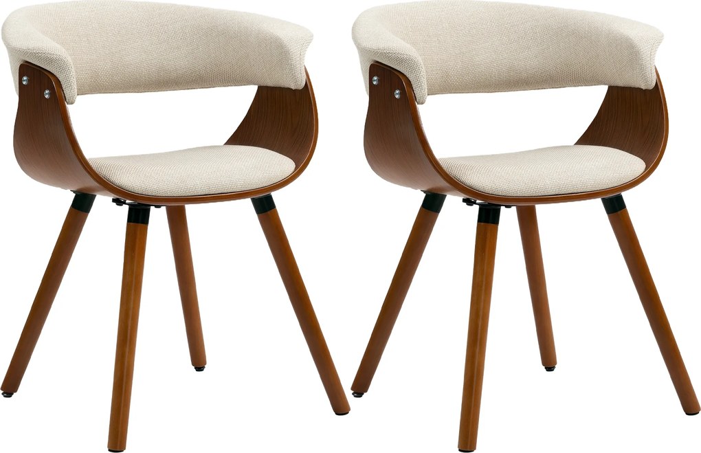 HOMCOM Set de 2 scaune pentru sufragerie, scaune de bucătărie tapițate cu spătar curbat și picioare din lemn masiv, bej | Aosom Romania