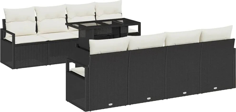 vidaXL Set de canapele pentru grădină 9 pcs Negru Rattan poli