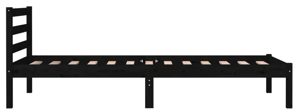 Cadru de pat mic Single 2FT6, negru, 75x190 cm, lemn masiv pin Negru, 75 x 190 cm