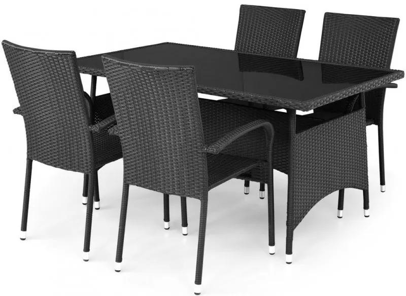 Set mobilier exterior poliratan cu masa si 4 Scaune PRESLEY  negru