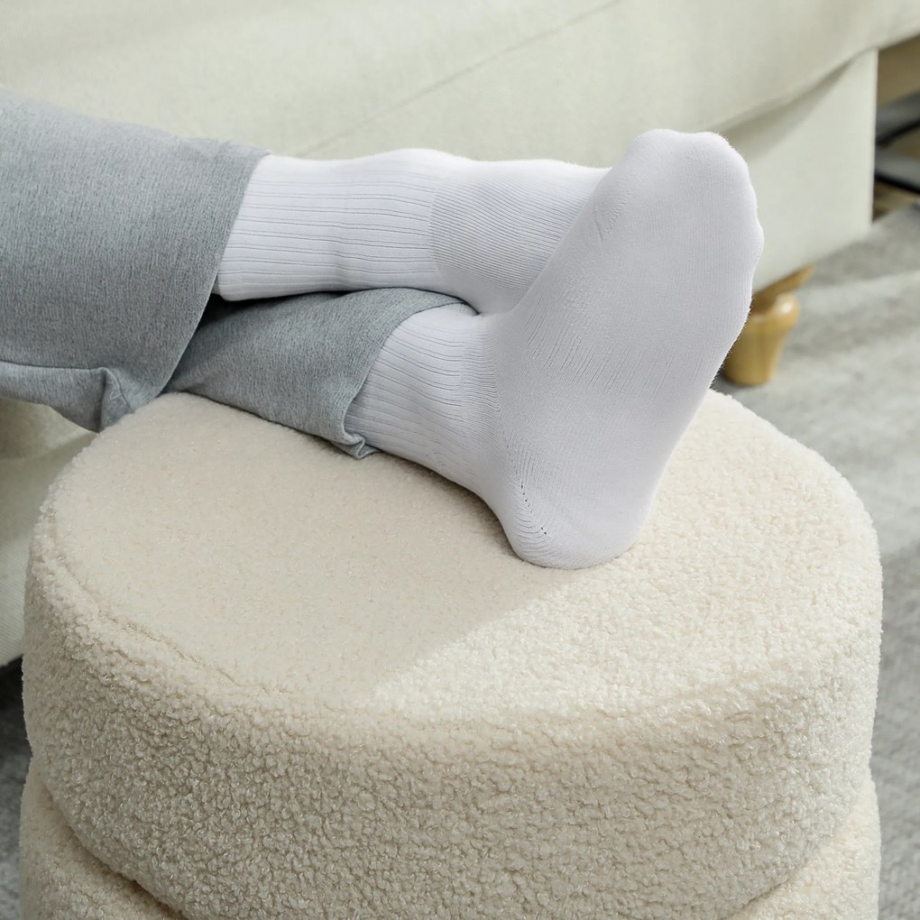 HOMCOM Taburet, rotund, teddy-fleece, până la 120kg, Φ40x45H cm, Bej | Aosom Romania