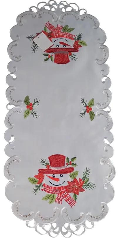 Traversa pentru masa gri de Crăciun cu broderie de om de zăpadă Lățime: 40 cm | Lungime: 85 cm