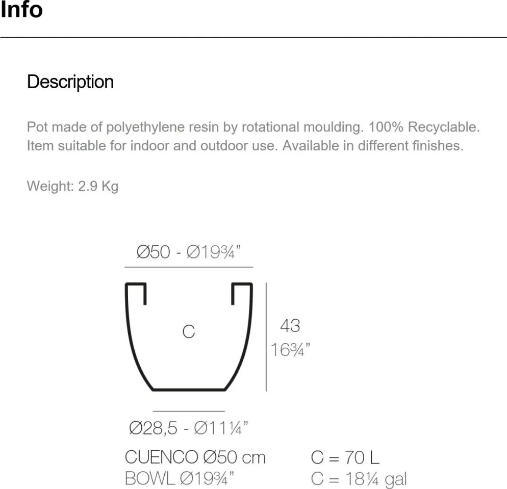 Ghiveci plante design decorativ modern exterior/interior CUENCO BOWL POT 50x43cm