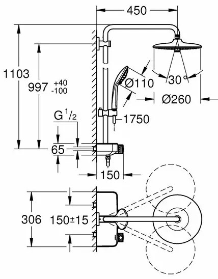 Coloana de dus cu baterie termostatata Grohe Euphoria 260 Mono