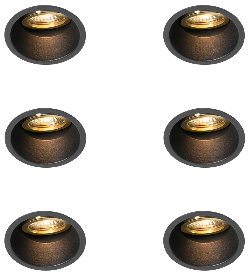 Set de 6 spoturi încastrate moderne negre cu auriu rotative și înclinabile - Alloy