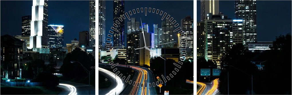 Tabloul metropolei nocturne (cu ceas) (90x30 cm)