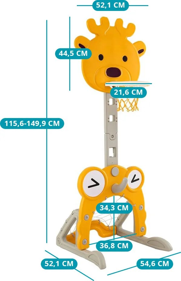Panou de baschet 4 în 1 cu înălțime reglabilă și joc de aruncare inele, portocaliu