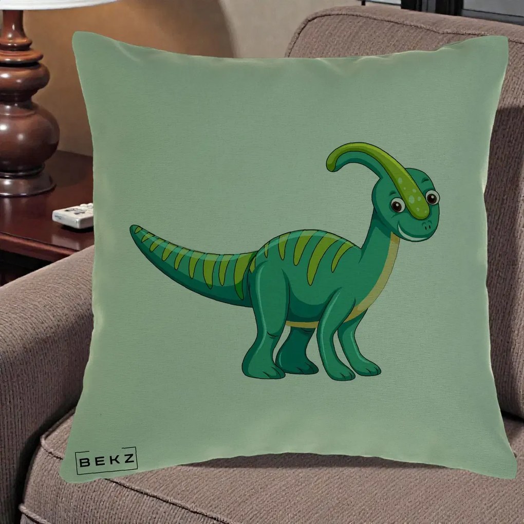 Perna Decorativa Parasaur Verde, 40x40 cm, Verde, Husa Detasabila, Perna Inclusa, BEKZ®