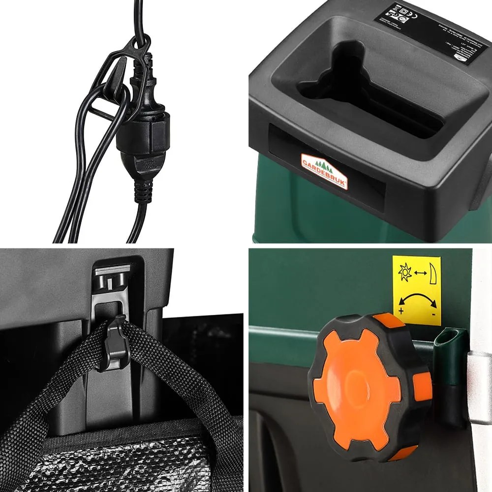 Tocător de grădină DIOX + 2x sac de 60 l, 3100W negru/verde Gardebruk