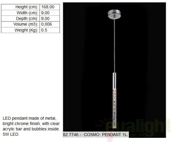 Lustra,Pendul modern diam.9cm, H-168cm, LED COSMO 827746