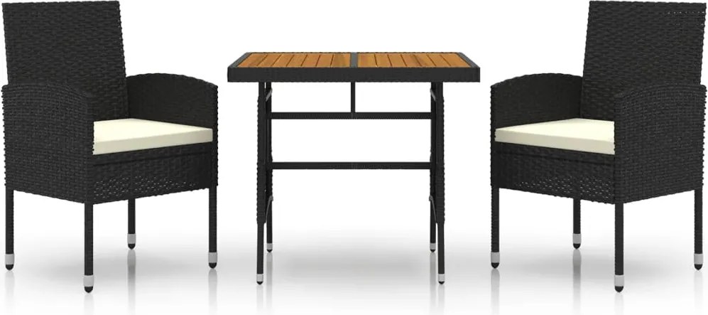 vidaXL Set mobilier de exterior, 3 piese, negru, poliratan