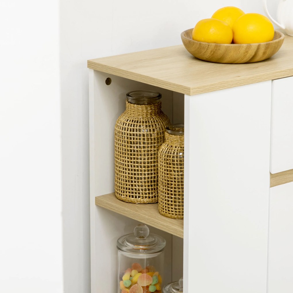 HOMCOM Bufet mobilier depozitare cu 2 sertare 3 rafturi deschise și dulap 2 uși 110 x 29,5 x 82 cm alb | Aosom Romania