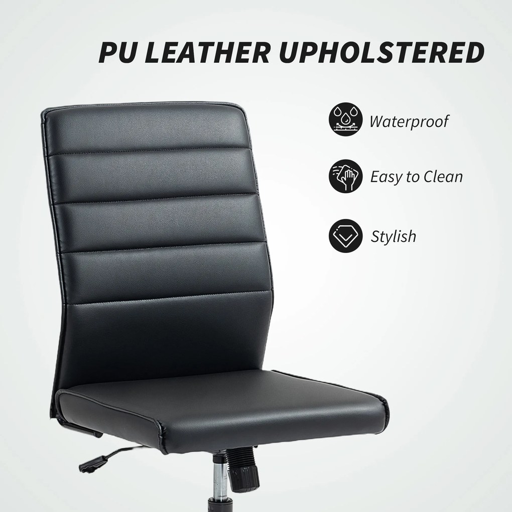 Scaun de birou ergonomic și ajustabil HOMCOM cu spătar curbat, din piele PU și oțel, 58x53x97-107 cm, Negru | Aosom Romania