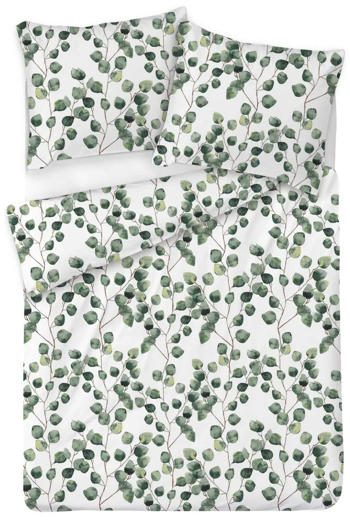 Lenjerie de pat Matex Satin Acuarelă frunze de eucalipt , 140 x 200 cm, 70 x 90 cm