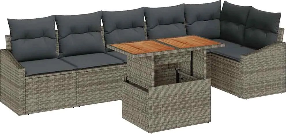 vidaXL Set de masă pentru grădină cu pernă 7 pcs Gri și Brown