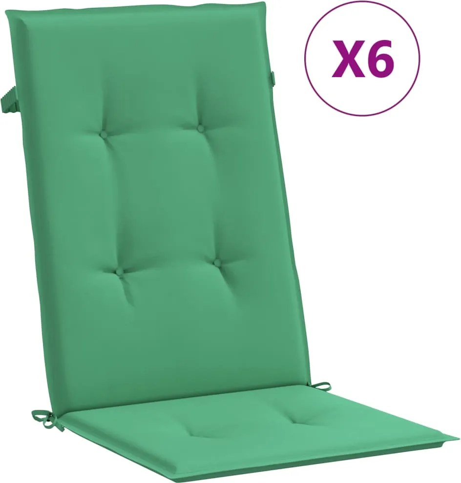 vidaXL Perne scaun cu spătar înalt, 6 buc., verde, 120x50x3 cm, textil