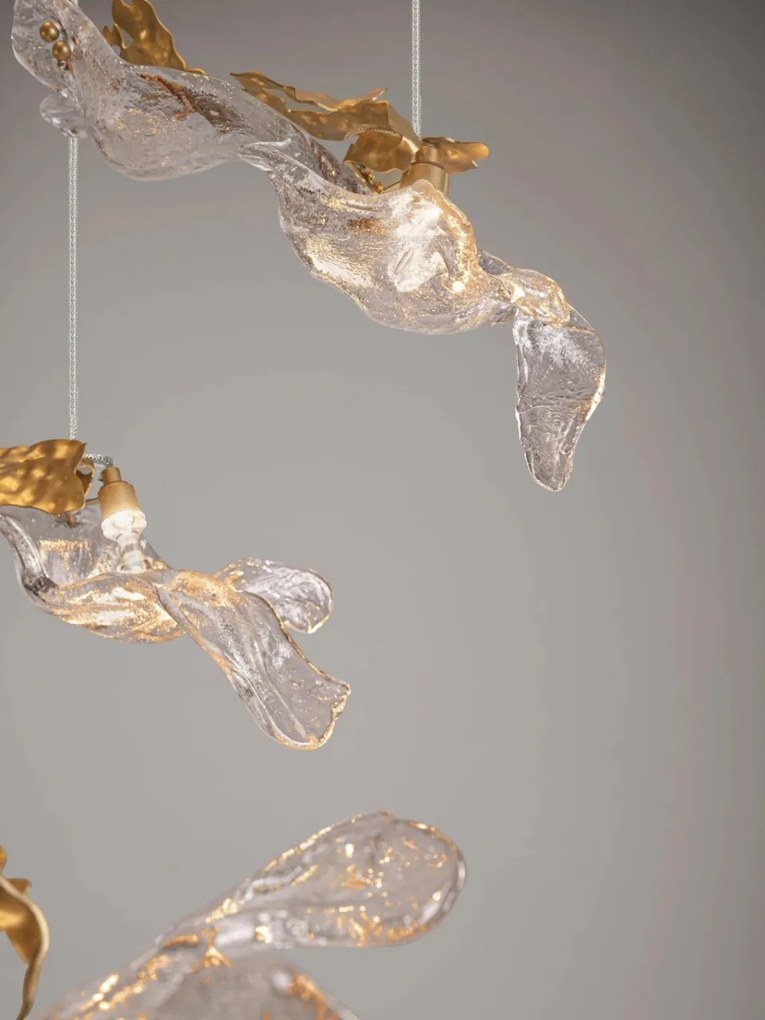 Lustra casa scarii LED otel auriu si sticla transparenta AVESA