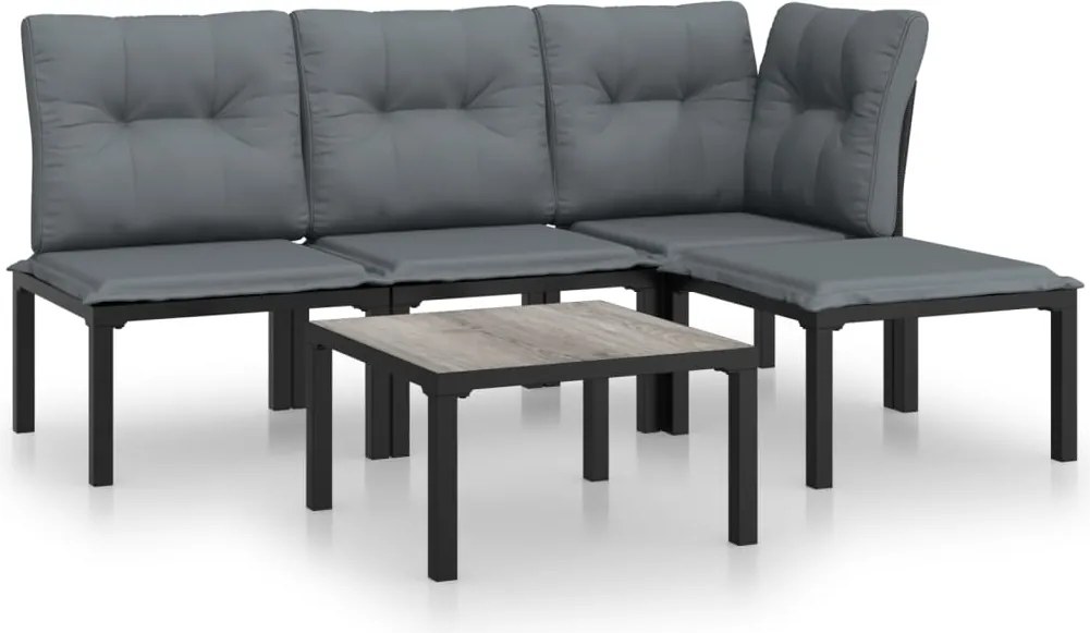 vidaXL Set mobilier de grădină, 5 piese, negru/gri, poliratan