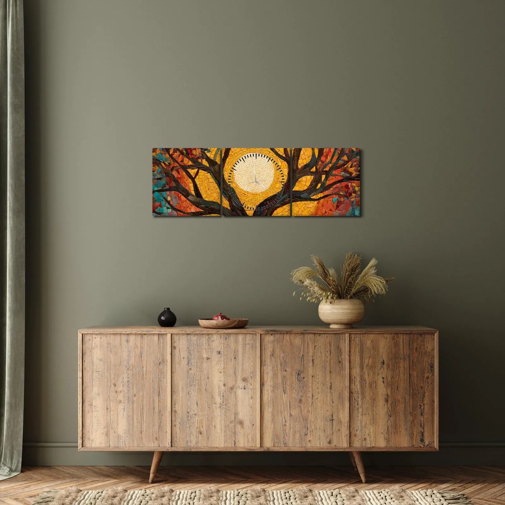 Tablou - Soarele în coroana arborelui vieții (cu ceas) (90x30 cm)