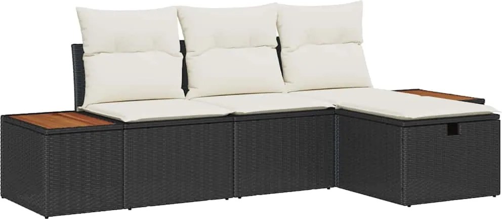 vidaXL Set de canapele pentru grădină cu pernă 4 pcs Negru poliratan