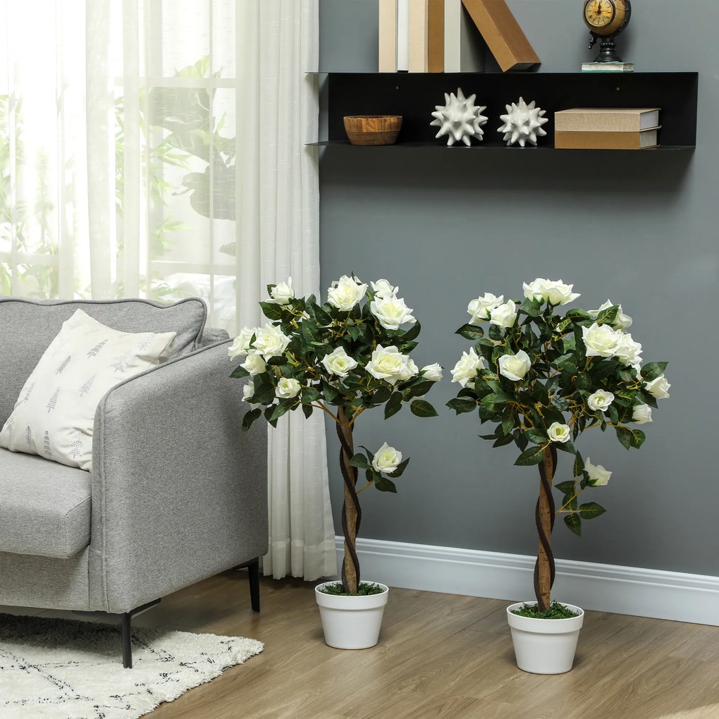 Outsunny Plantă Artificială de Trandafir cu 21 de Flori Ø18x90 cm Portocaliu cu Vas | Aosom Romania