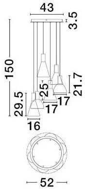 Lustra moderna cu 5 pendule LED, Metal, Sticla, Fumuriu, Voi