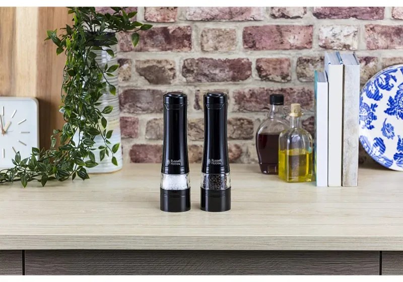 Rasnita electrica pentru sare si piper Russell Hobbs Black 28010-56, Mecanism ceramic, LED, Negru