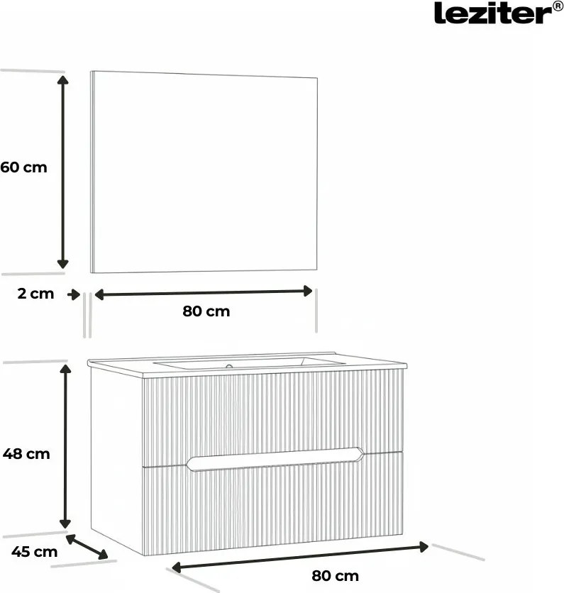Trent Mobilier de baie 80 cm lavoar ceramic (2 sertare) cu oglindă 60x80 cm antracit gri-alb