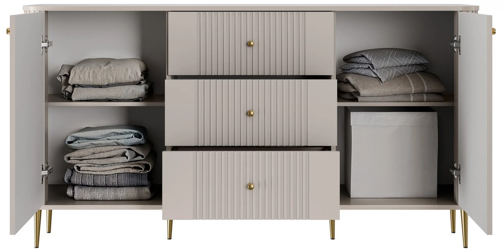 Comodă cu sertare Vesper 160 cm - cașmir / picioare aurii