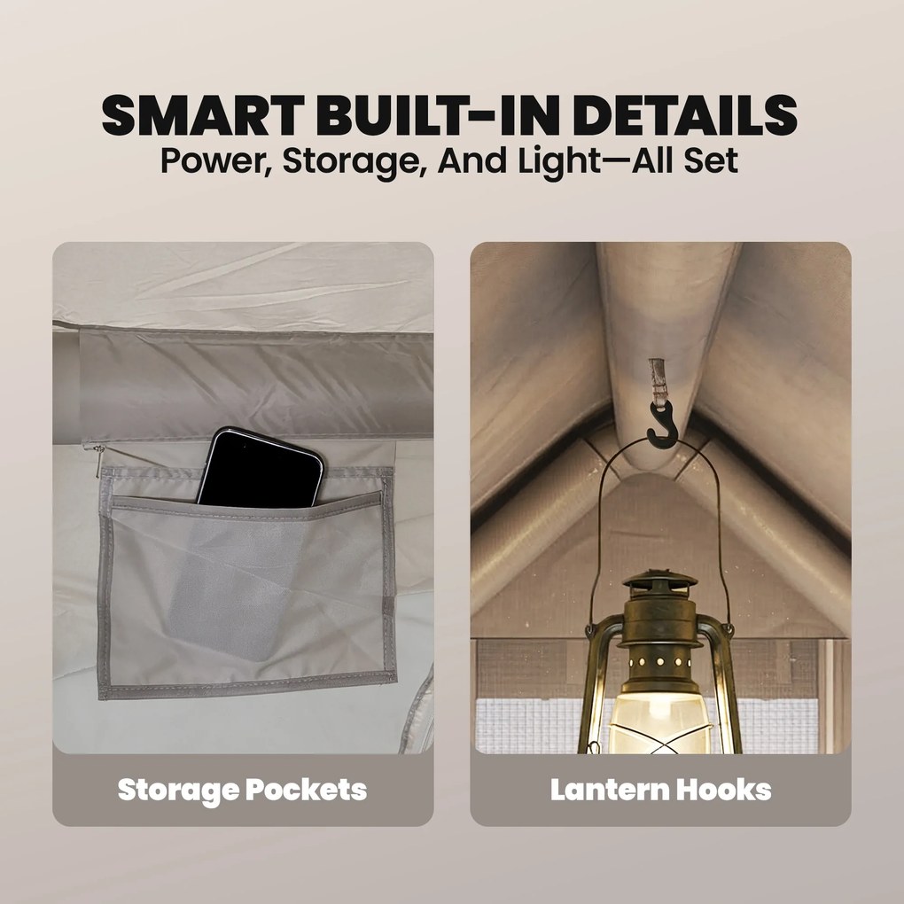 Outsunny Cort gonflabil 5–8 persoane, montare rapidă, 8000 mm impermeabil și rezistent la vânt cu pompă, racord pentru sobă, fereastră de acoperiș | Aosom Romania