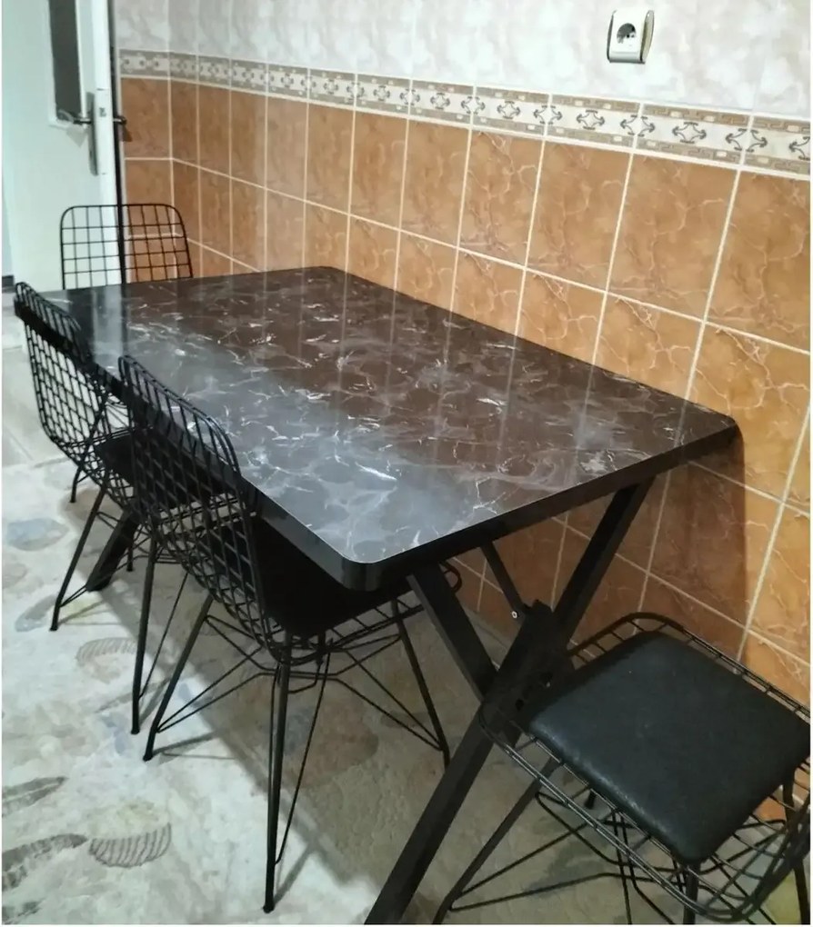 Set Masa Bucatarie cu 4 Scaune , negru,120x80x75 cm, 30050SET