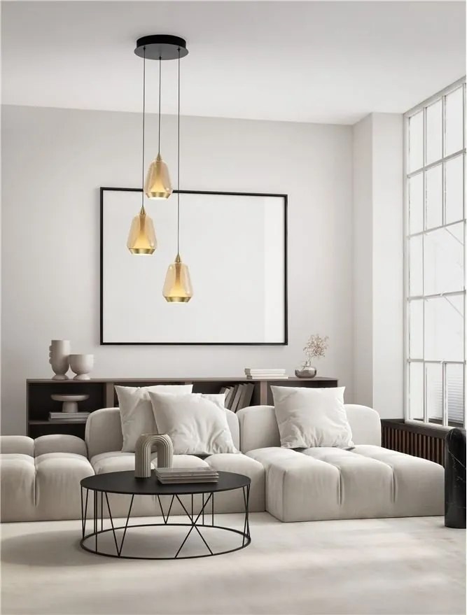 Lustra moderna cu 3 pendule LED, Metal, Sticla, Champaign, ALISH