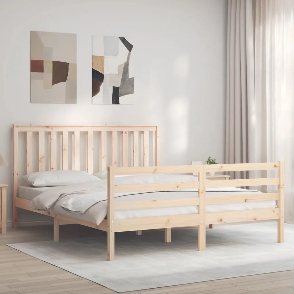 vidaXL Cadru de pat cu tăblie, king size, lemn masiv