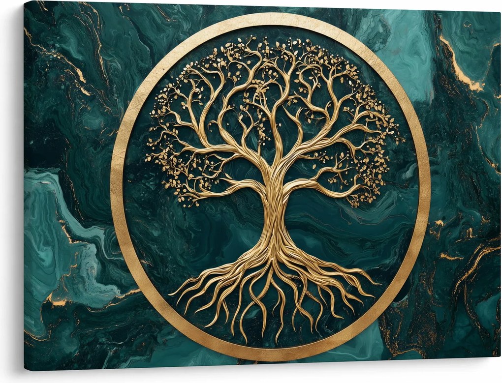 Tablou – Arborele vieții auriu în marmură (70x50 cm)