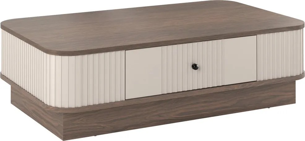 Măsuță de cafea Vesper 103x60 cm cu sertar pe plintă - cashmir / nuc / mâner negru