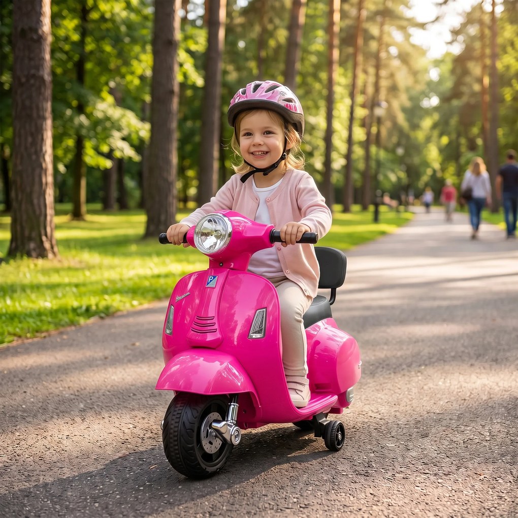 AIYAPLAY Motocicletă Electrică pentru Copii 1,5-3 Ani Mini Vespa Gts 7,2V, Roz | Aosom Romania