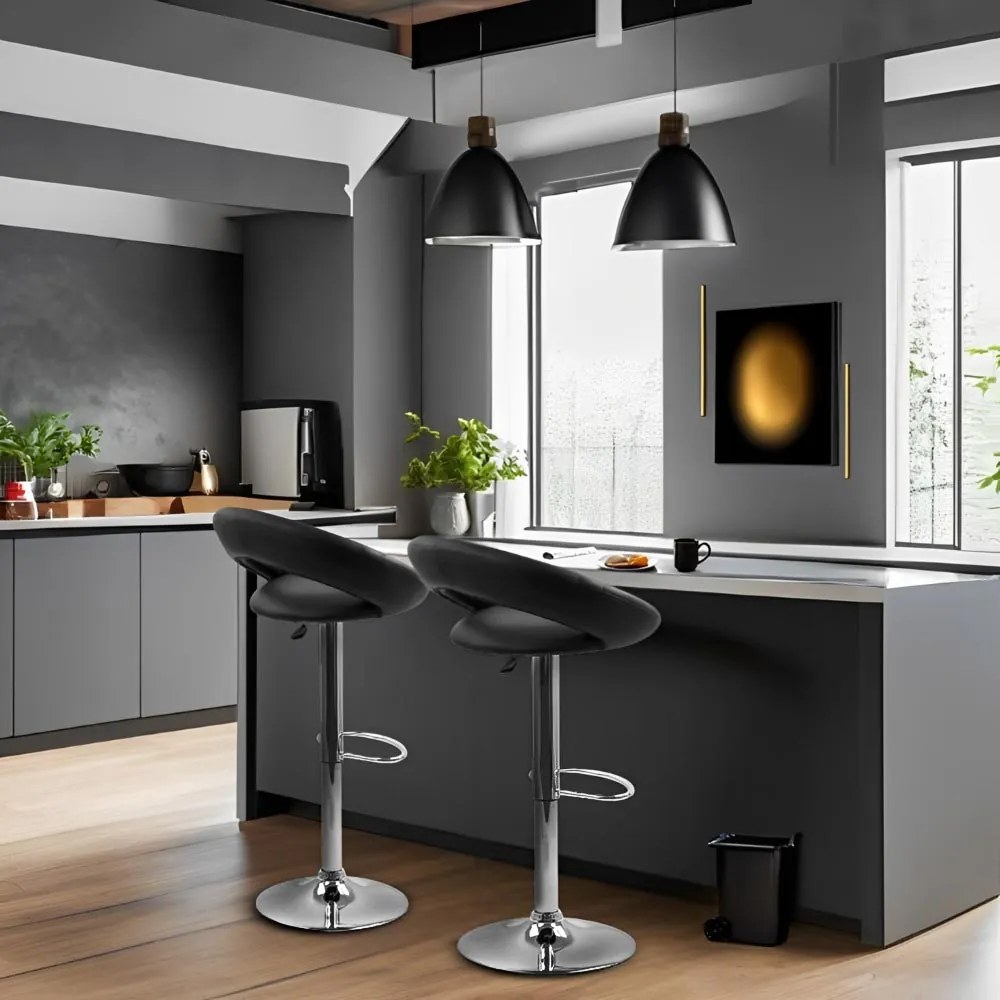 Scaun bar negru ABS 151 din piele sintetică cu suport picioare si aspect contemporan