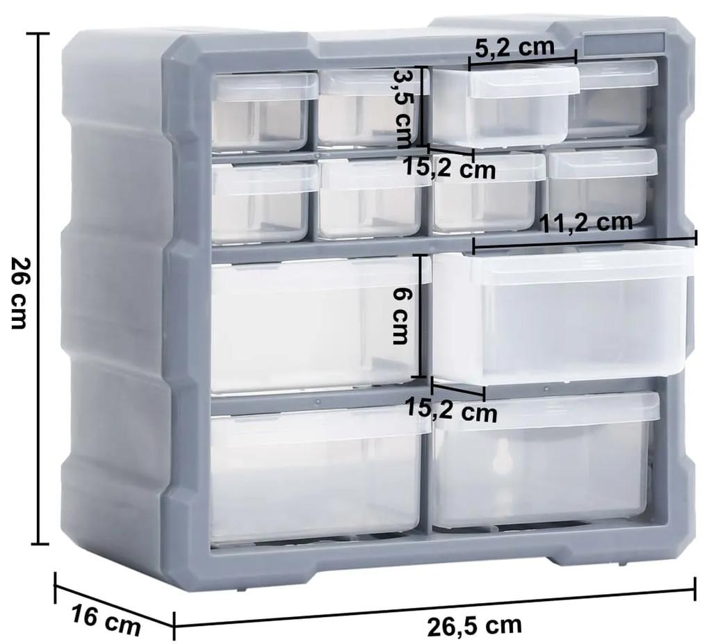 Organizatoare cu 12 sertare, 2 buc., 26,5 x 16 x 26 cm 1, Gri, 12 sertare