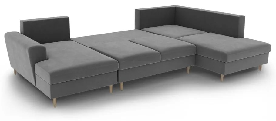 Colțar gri deschis extensibil, cu spațiu de depozitare cu tapițerie din catifea (cu colț pe partea dreaptă-în formă de "U") Kyoto – Cosmopolitan Design