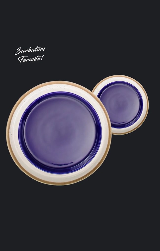 Set 4 Farfurii Sarbatori (2 Farfurii mari 25cm Sand Dune, 2 Farfurii mici 20cm Cobalt)