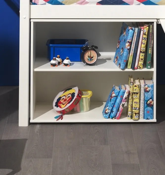 Set pat supraetajat copii PINO alb cu birou și bibliotecă – Vipack