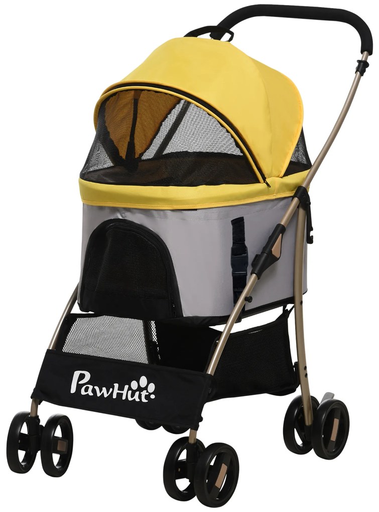 PawHut Cărucior 2 în 1 pentru câini, cărucior pentru câini pliabil, 1 coș, 1 geantă, 82 cm x 49,5 cm x 98 cm, Galben | Aosom Romania
