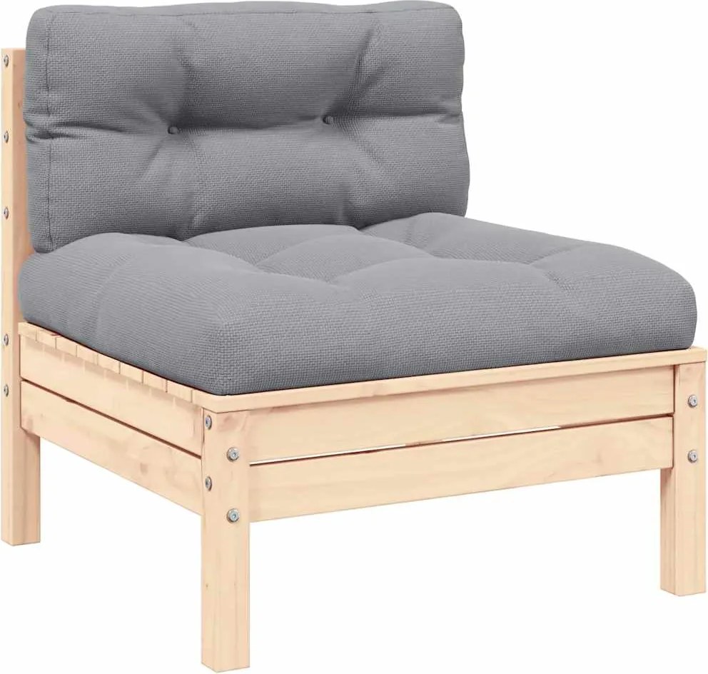 vidaXL Canapea de mijloc de grădină cu perne gri, lemn masiv de pin