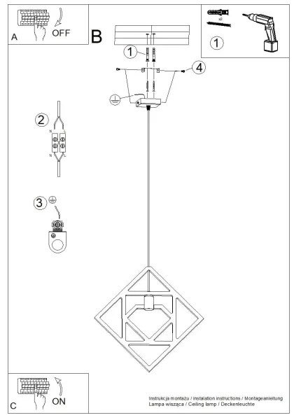 Lustră pe cablu Sollux SL.1757 CARO 1xE27/15W/230V fag