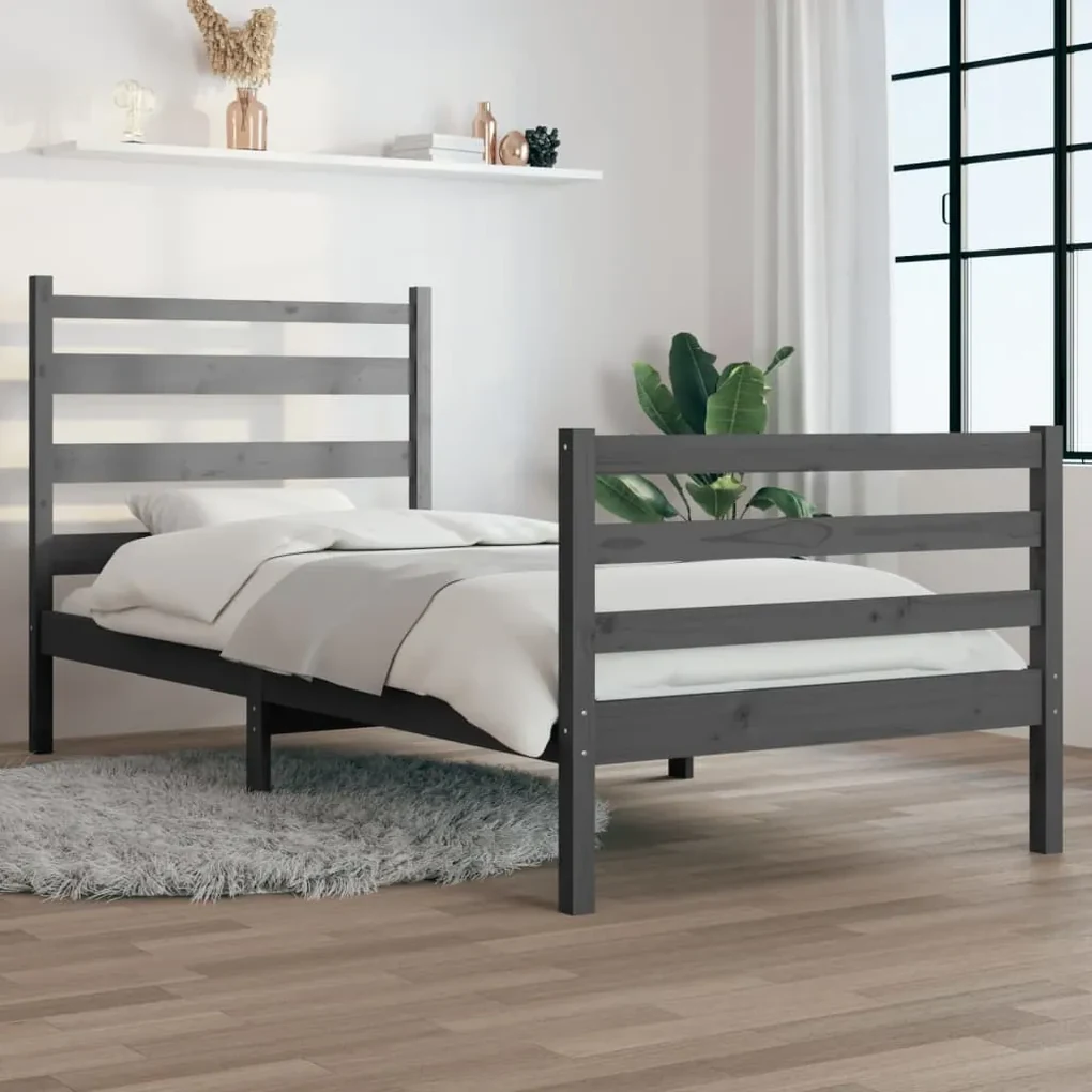 3103700 vidaXL Cadru de pat, 90x200 cm, lemn masiv de pin, gri