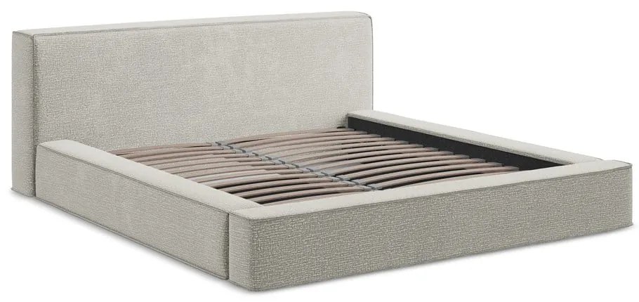 Pat dublu tapițat gri deschis cu spațiu de depozitare cu grilă 180x200 cm Noho - Makamii