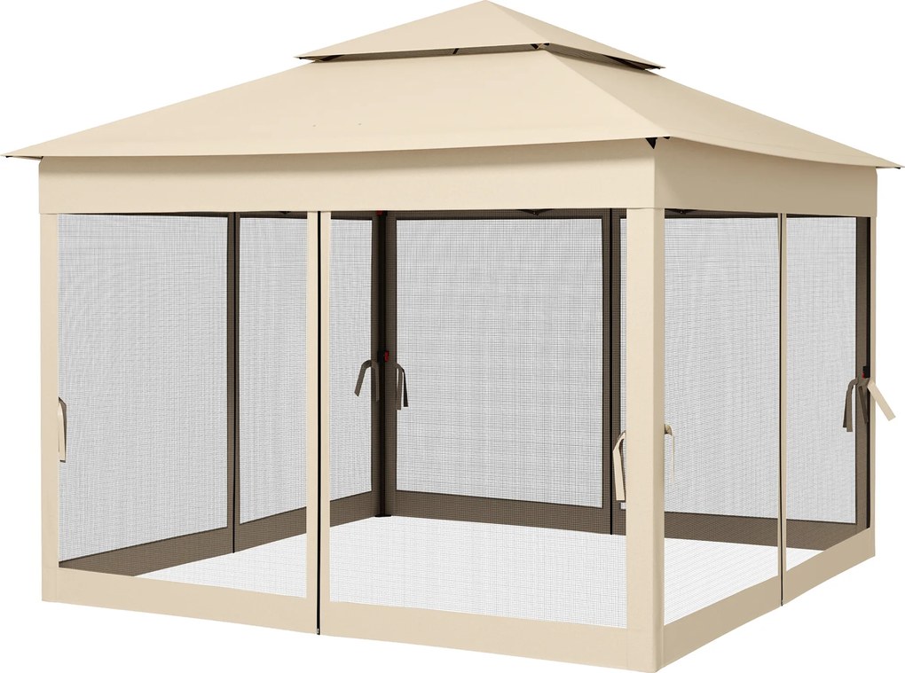 Outsunny Tonelă de grădină pop-up pliabilă 3 x 3 m metal poliester impermeabil anti-UV plase de țânțari sac de transport crem | Aosom Romania
