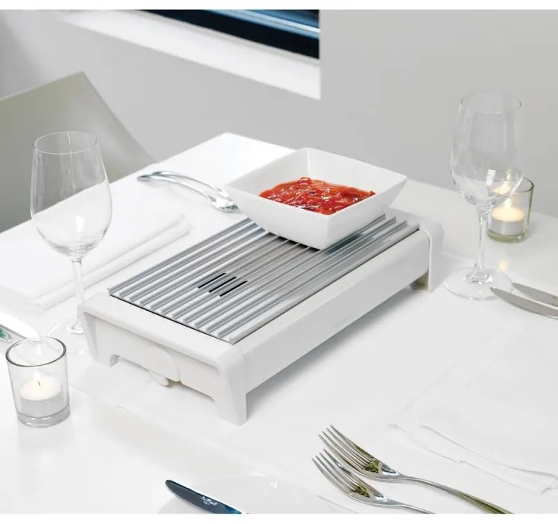Tava servire la cald Brabantia 646997, 2 incalzitoare, Grill din aluminiu, Manere reci, Alb